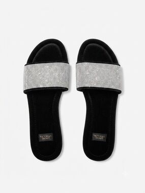 Victoria's Secret Black Rhinestone Slide Sandals